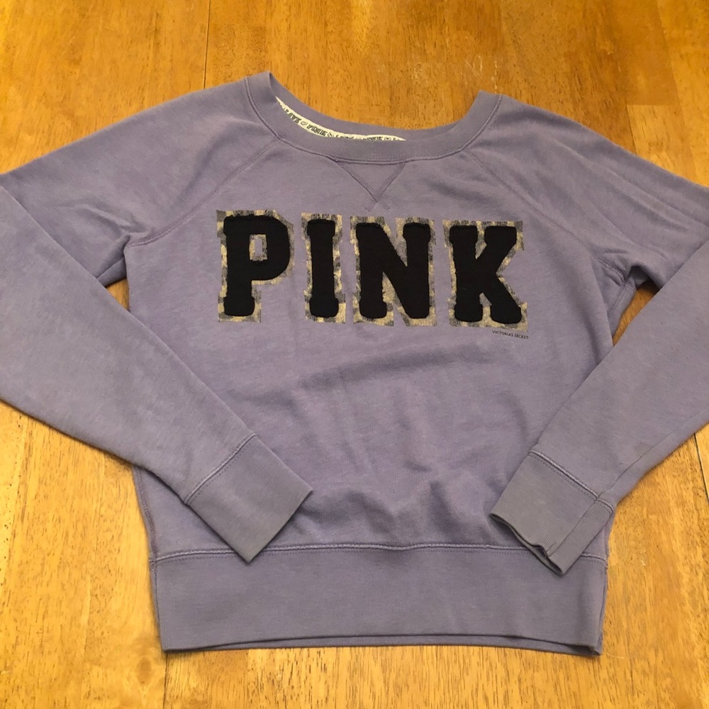 Pink sweatshirt with leopard print trim nice Sz S - Picture 1 of 7